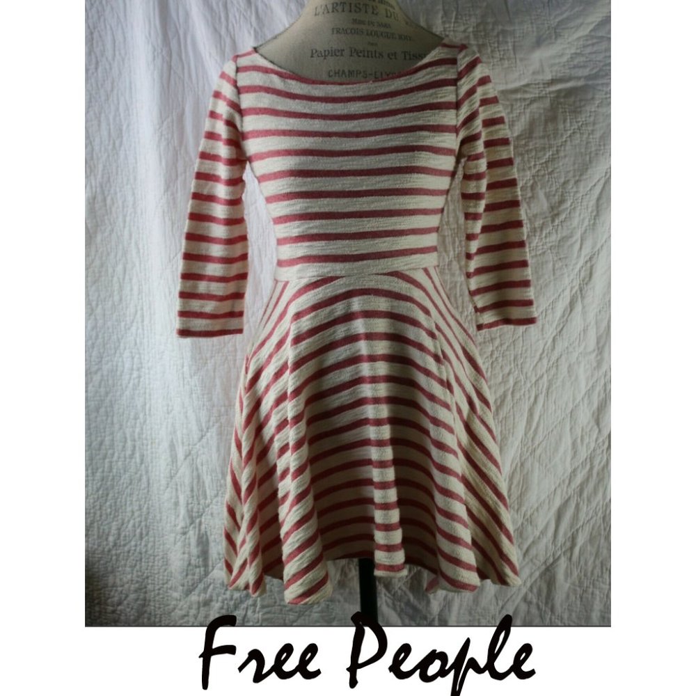 Free People Red Striped Boho Dress W/Pockets S